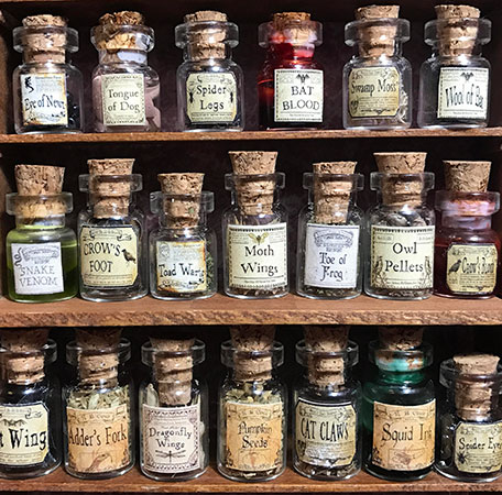 Lots of bottles of herbs.